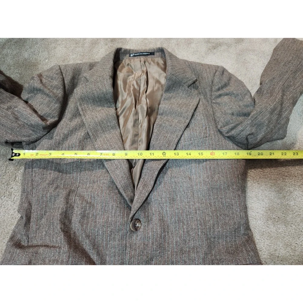 Vintage YSL Blazer 38s Brown Pinstripe Wool Mens Double Vented Sport Coat